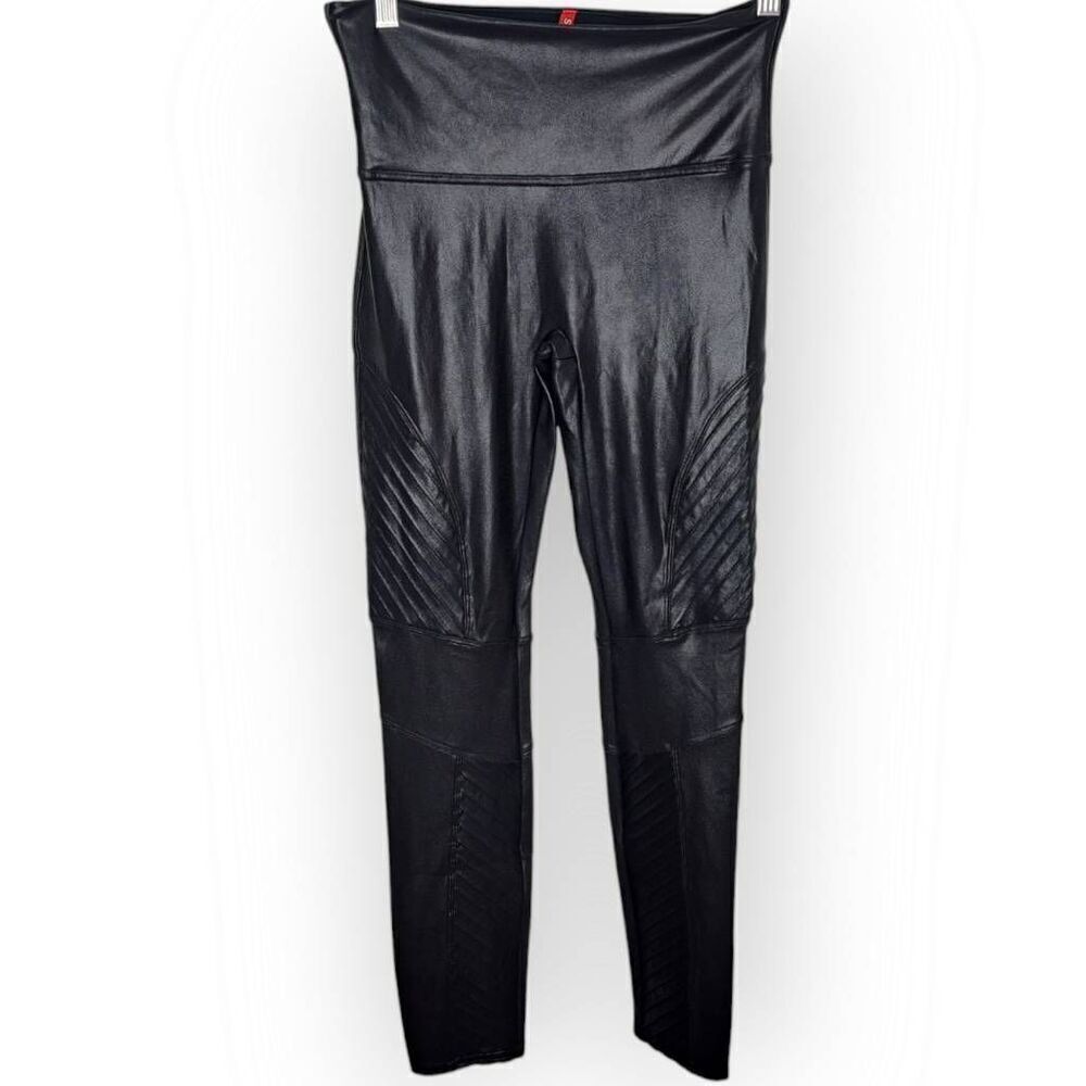 Spanx Petite Women's Moto Leggings Black Faux Leather size Medium Petite